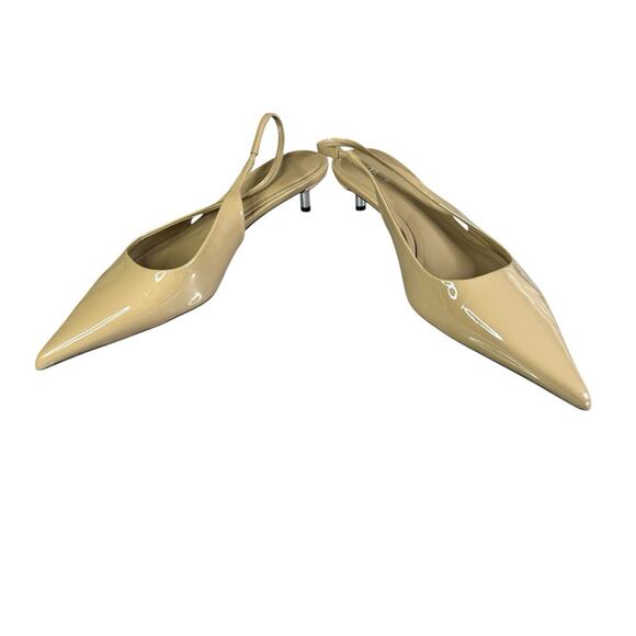 Zara Slingback Kitten Heels Patent Nude Pointed Toe Size 9 US - Picture 6 of 9